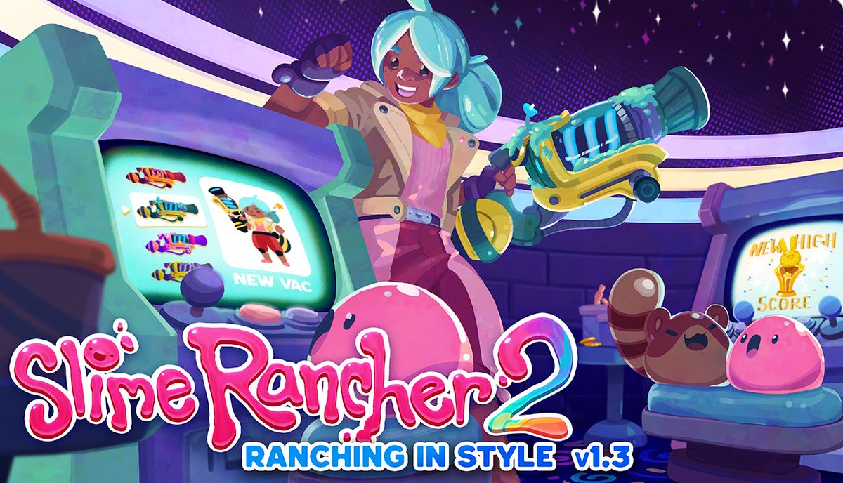 slimerancher's tweet photo. The v1.3 content update is live. Ranch in style with additions to the Sanctuary, new vac styles, and more!

Read about the latest update: https://t.co/fHNc8IbotJ https://t.co/OLAbU0um2G