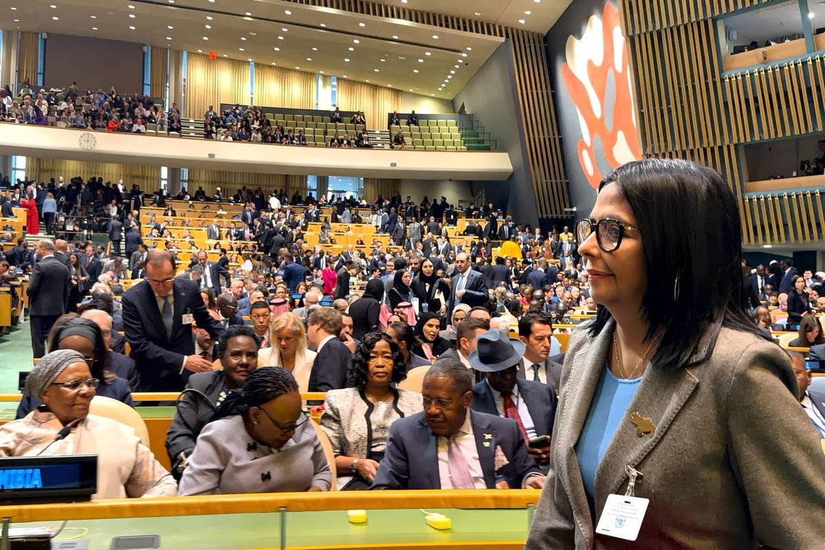 OficialDgcim's tweet photo. #EnFotos || Presidenta Delcy Rodríguez presente en la apertura del segmento de alto nivel en la Asamblea General de la ONU. https://t.co/O5fLbImtXZ