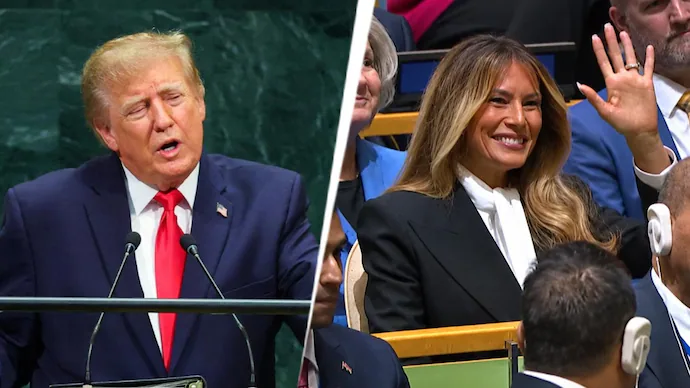IndiaToday's tweet photo. I can't see the first lady: Donald Trump pauses UN speech to search for and praise Melania
Read in detail: https://t.co/GnsRge03UD
#UnitedStates #UNGA #DonaldTrump #MelaniaTrump https://t.co/NsNVCIjwh7