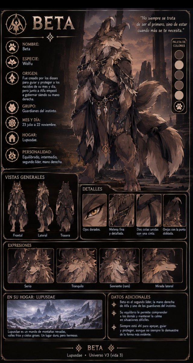 Universozyx's tweet photo. Nombre: Beta 
Especie: wolfu 
Origen: creado por los dioses para guiar y proteger a los nacidos de su mes y día, pero junto a Alfa empezó a gobernar siendo su mano derecha 
Grupo: guardianes del instinto 
Mes y día: 23 julio a 22 noviembre 
Hogar: lupusdae +

#zyx #lore https://t.co/DAGueE8ULj