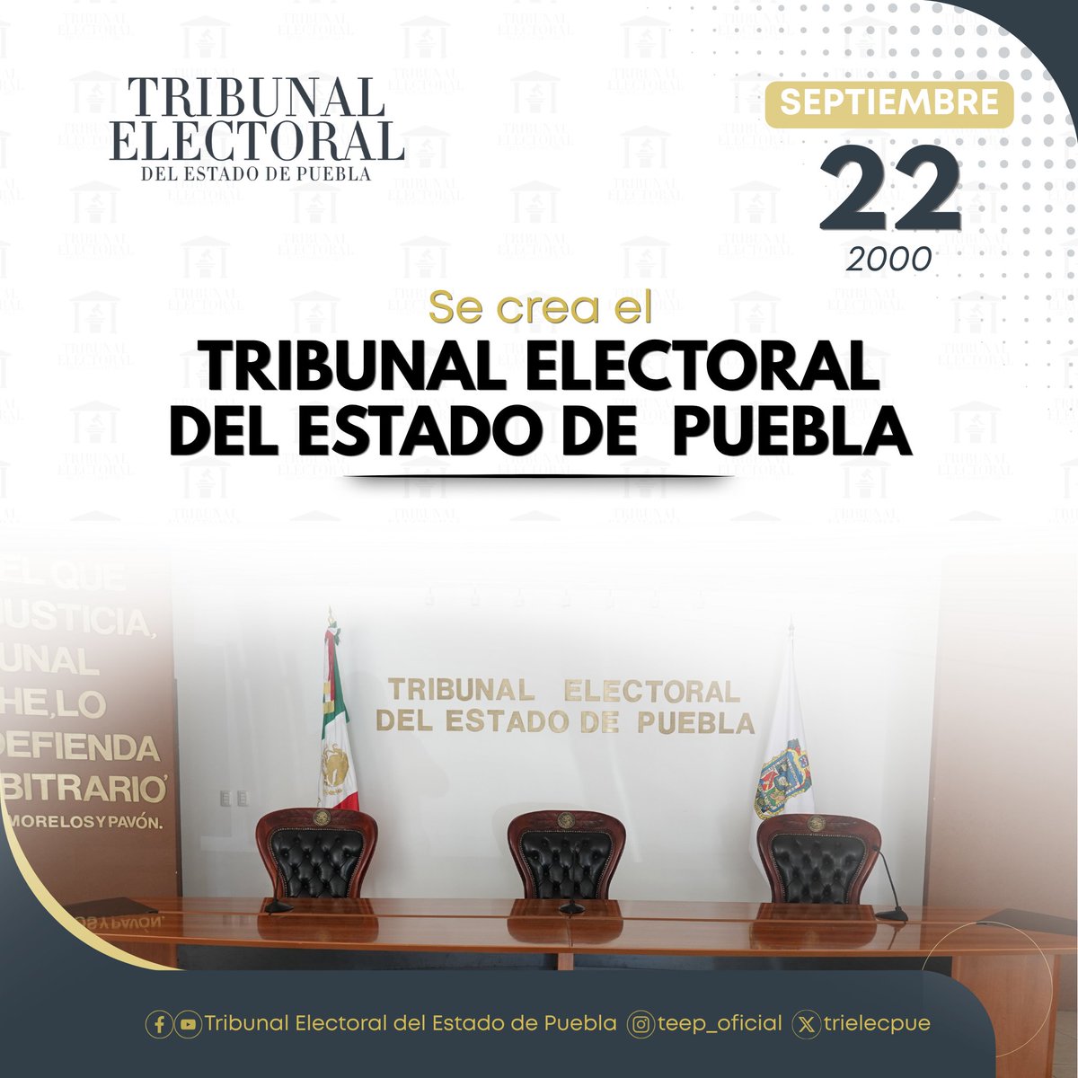 trielecpue's tweet photo. 📜✨ Un día que marcó la historia electoral de Puebla.
Con la creación del Código de Instituciones y Procesos Electorales del Estado, Puebla fortaleció sus instituciones electorales y dio origen al #TEEP como órgano jurisdiccional autónomo y garante de la justicia electoral. ⚖️❤️ https://t.co/V9yoML6PvU