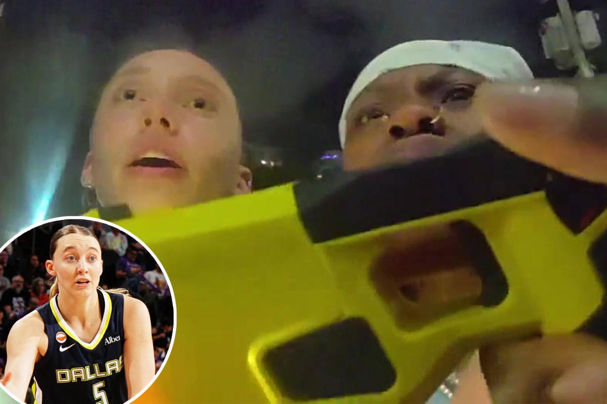 nypost's tweet photo. Cop aimed Taser at WNBA superstar Paige Bueckers during chaotic Arike Ogunbowale arrest: bodycam https://t.co/qmRmunN9fy https://t.co/cry4serm5D