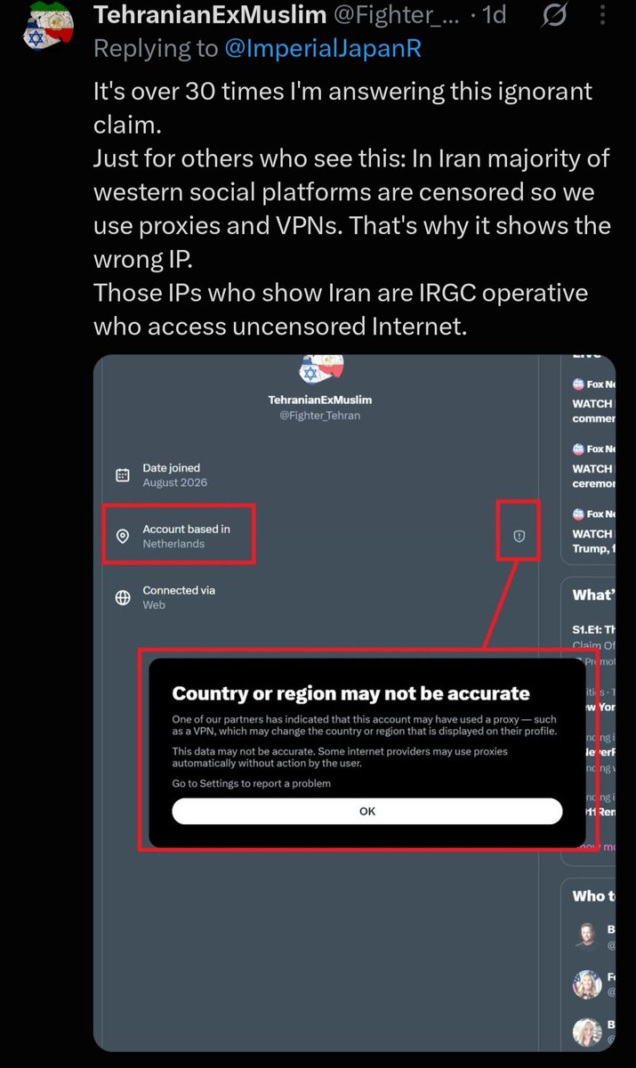 ImperialJapanR's tweet photo. @Fighter_Tehran Having an Iran Android App on your connected via doesn't mean your physically located in Iran🇮🇷 
Plus, X is officially banned by the Government of Iran🇮🇷
Reason why no Iranians in Iran use X. 
It is obvious your account is based in Pissrael and not Iran🇮🇷 https://t.co/D63JsJOP6z