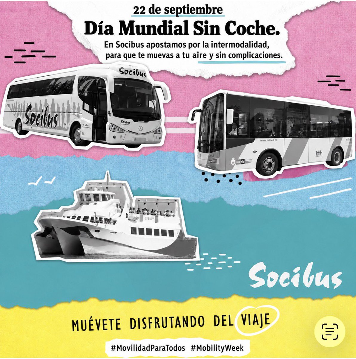 Socibus's tweet photo. 🌍🚌⛴️ Hoy celebramos el #DíaMundialSinCoche.
Urbano, catamarán, líneas nacionales y transporte para empresas y colegios. 💚
Muévete a tu aire con #Socibus.
#MovilidadParaTodos #MobilityWeek https://t.co/597JFI9PPG