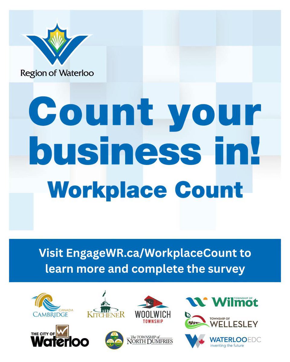 RegionWaterloo's tweet photo. The deadline for the 2026 Workplace Count is now Sept 30! By hearing directly from business owners, we can better understand local needs, track economic trends & make informed decisions that support a strong, growing #WatReg business cmmty. Have your say: https://t.co/WSHmNnliZk https://t.co/r6OCWjg7iA