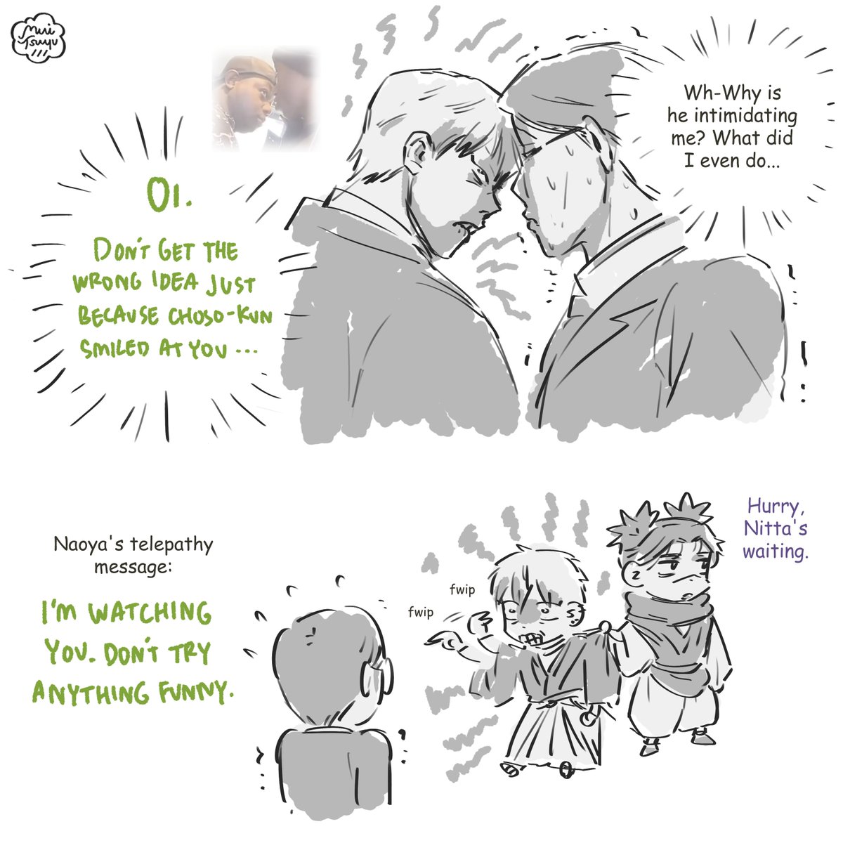 muitsuyu's tweet photo. Chonao 🩸🦊
Day 3: Stalking
Naoya's worries 😿(1/2)
#chonaoweek2026 https://t.co/Qgp9UMAs5A