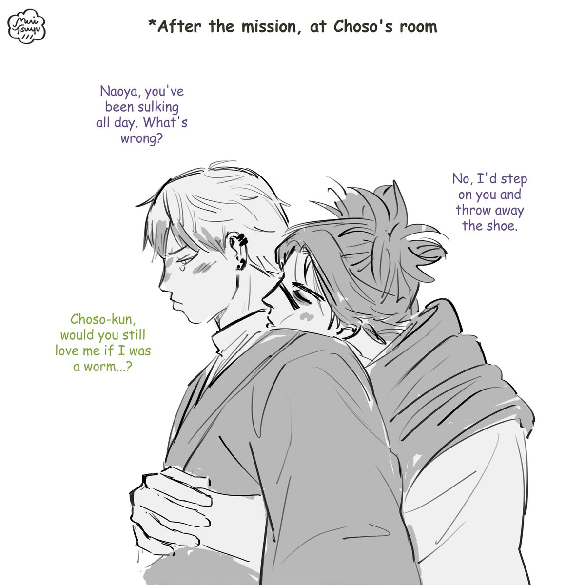 muitsuyu's tweet photo. Chonao 🩸🦊
Day 3: Stalking
Naoya's worries 😿(1/2)
#chonaoweek2026 https://t.co/Qgp9UMAs5A