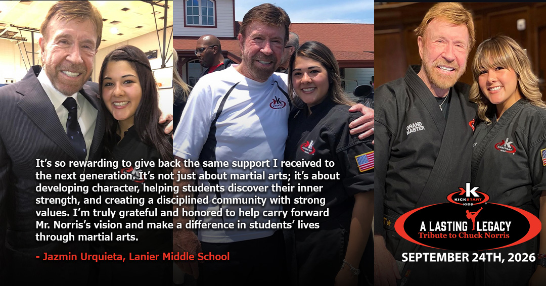 KICKSTART_KIDS's tweet photo. ❤️🥋 Just like instructor Jazmin Urquieta, countless students have been inspired by Kickstart Kids. This Thursday, we’ll honor Mr. Norris and carry his vision forward for the next generation.
https://t.co/PIJGL6pwcF #ChuckNorris
#nonprofit #HoustonEvent https://t.co/gH1eCylIwU