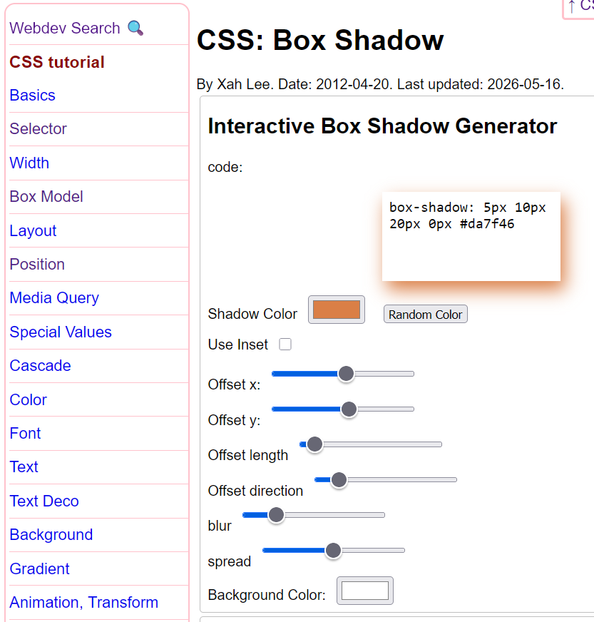 CSS shadow play CSS: Box Shadow http ://xahlee.info/js/css_box_shadow.html