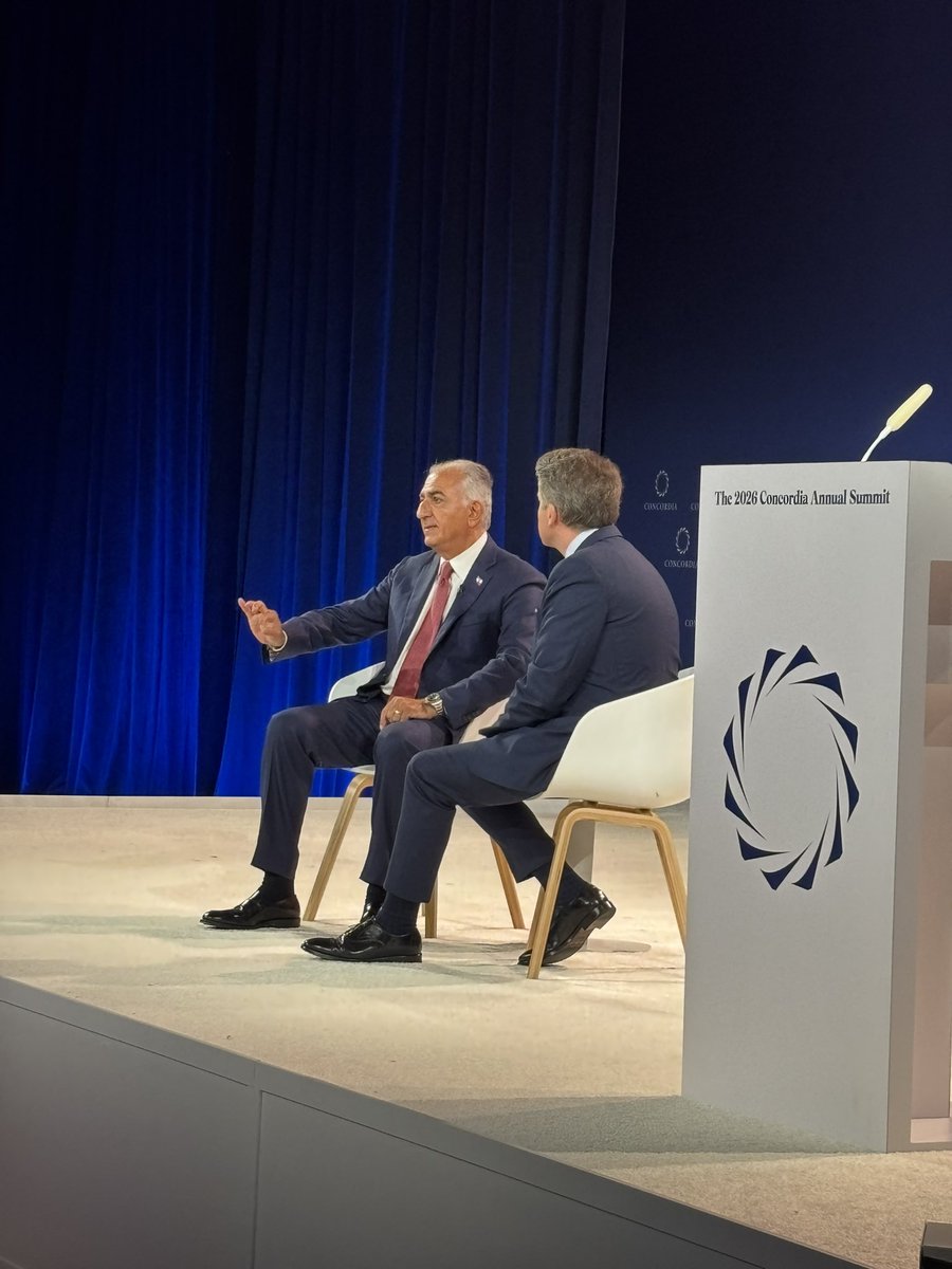 justinforsyth's tweet photo. .@PahlaviReza powerfully challenges the world to stand with the Iranian people. He argues there will be no peace and stability in the region if this Regime survives. He highlights the case of one young man, Ali Zarei, who faces imminent execution. #Concordia26 https://t.co/mGVPvdl1Gt