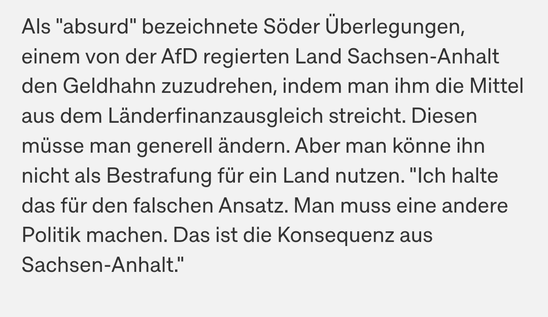 DrHOSP1's tweet photo. 8. September: Einem AfD-regierten Land wegen seiner Politik den Länderfinanzausgleich zu kürzen, sei „absurd“; man könne ihn „nicht als Bestrafung für ein Land nutzen“.

22. September: Nach dem Wahlsieg der Linken soll plötzlich der Länderfinanzausgleich neu geordnet werden, weil man „extremistische Politik“ nicht „belohnen“ dürfe.

Zwei Wochen. Offenbar reicht das inzwischen für einen vollständigen Austausch der eigenen staatspolitischen Grundsätze.