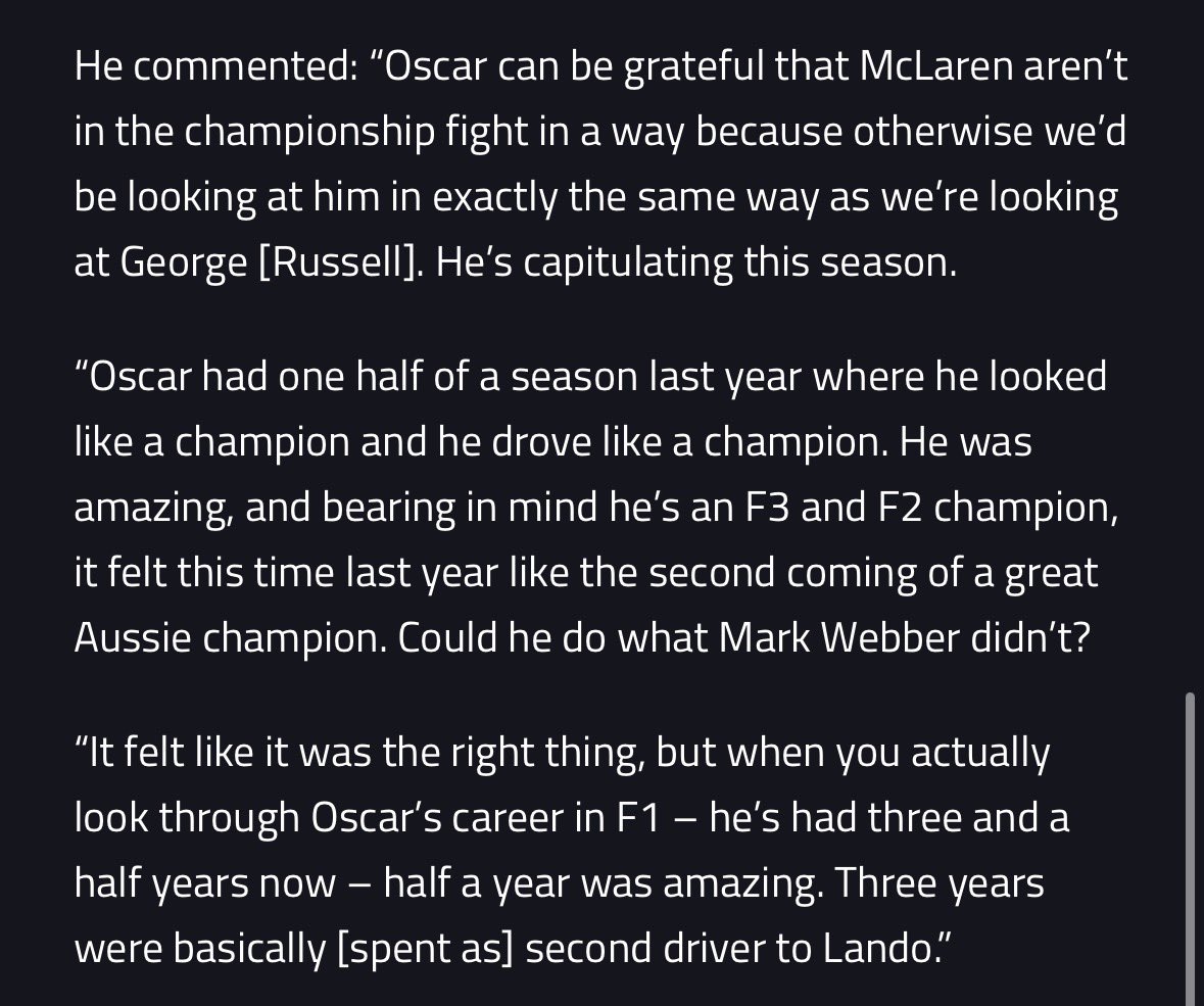 fluorolando's tweet photo. palmer cooked piastri again😭☠️

“half a year was amazing. three years were basically spent as second driver to lando” https://t.co/5kuHPAOuow