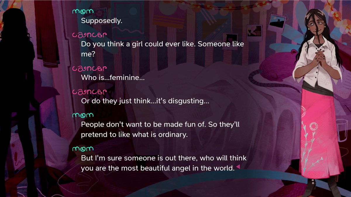 RoryRachniry's tweet photo. I love the fact you can be trans in the game and the writing for it.

Cancer Prize I love you but I need you to stop reminding me of myself when you speak https://t.co/YD6mhhmij3