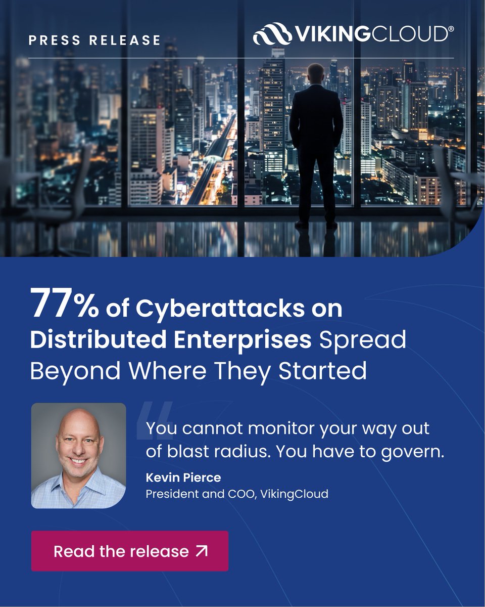 vikingcloudcom's tweet photo. 86% of distributed enterprises were breached last year. Most still feel secure. That's the illusion. 

When these brands get hit, the attack rarely stays put. 77% watched it spread to other locations, corporate systems, or shared vendors. 

How far it travels comes down to one thing: enforcement. Only 51% mandate one security standard across every location. The rest let individual sites interpret or replace corporate guidelines on their own, and that fragmentation is the path an attack follows. 

For brands with franchised locations, when corporate mandates one standard, an attack is 3x more likely to stay where it started. Governance is what keeps one location's incident from becoming a brand-wide breach. 

VikingCloud's new research on distributed enterprise cyber risk: https://t.co/RrERoI6kSE.

#Cybersecurity #DistributedEnterprise #CyberRisk #Ransomware
