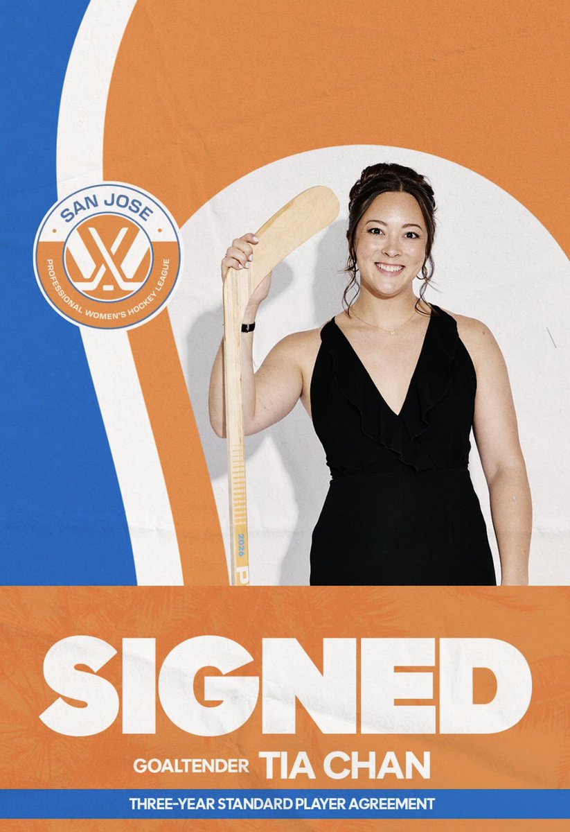 PWHLSanJoseHQ's tweet photo. TIA CHAN IS OUR SIGNED GOALIE 🧡 https://t.co/VFhMyvzjej