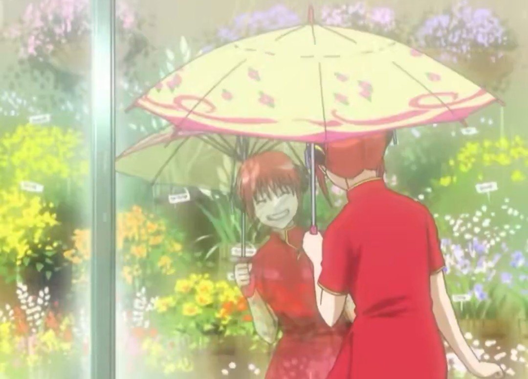 conangaki's tweet photo. The famous umbrella scene is so special to me bcz kagura has her usual one with her which also symbolize her yato's weapon but it was that cheap, cute umbrella that she cherishes sm to the point of fixing it bcz it was a gift &amp; the umbrella sharing when they have their own😭 https://t.co/o9RjCAZOVF