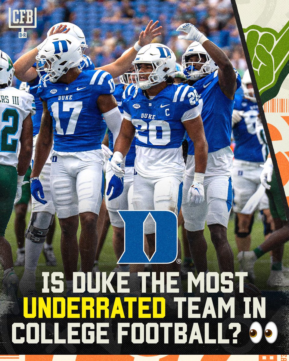 BR_CFB's tweet photo. Is Duke the most disrespected team in college football right now? 👀

🏈 3-0
🏆 Defending ACC Champions
🔥 2 Power Four wins
🤨 Still unranked

Should Duke be getting more respect? https://t.co/1h92tWWEEz