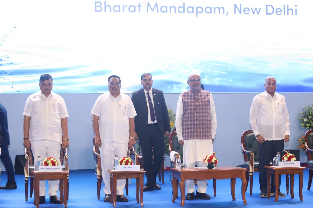 DoWRRDGR_MoJS's tweet photo. 9TH INDIA INTERNATIONAL WATER WEEK-2026 INAUGURATED

The Hon'ble Vice President of India, Shri C. P. Radhakrishan inaugurated the 9th India International Water Week-2026 at Bharat Mandapam, New Delhi. He was joined on the dais by Hon'ble Union Minister of Jal Shakti, Shri C. R. Patil; Hon'ble Minister of State for Jal Shakti, Shri V. Somanna;  Hon'ble Minister of State for Jal Shakti, Shri Raj Bhushan Choudhary; Secretary, Department of Drinking Water and Sanitation, Shri Ashok K. K. Meena; Secretary,  Department of Water Resources and  Ganga Rejuvenation, Smt. Archana Varma and Chairman, Central Water Commission, Shri Anupam Prasad. The event brings together policymakers, experts, researchers, industry leaders and water practitioners from across India and around the world.

Under the theme “Climate Resilient Water Management”, the event sets the stage for meaningful dialogue, knowledge exchange and collaboration towards a climate-resilient water future.

22–26 September, 2026 | Bharat Mandapam, New Delhi

#IIWW2026 #ClimateResilientWaterManagement #WaterSecurity