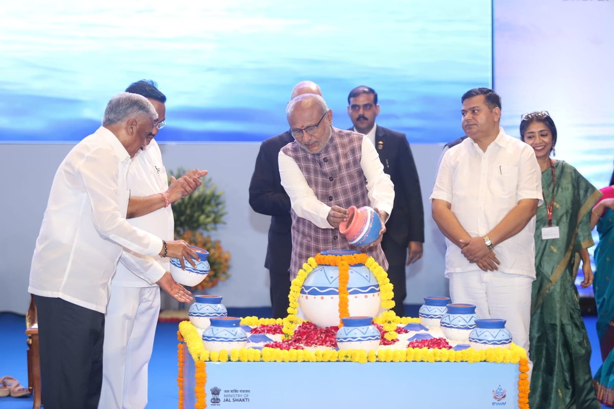 DoWRRDGR_MoJS's tweet photo. 9TH INDIA INTERNATIONAL WATER WEEK-2026 INAUGURATED

The Hon'ble Vice President of India, Shri C. P. Radhakrishan inaugurated the 9th India International Water Week-2026 at Bharat Mandapam, New Delhi. He was joined on the dais by Hon'ble Union Minister of Jal Shakti, Shri C. R. Patil; Hon'ble Minister of State for Jal Shakti, Shri V. Somanna;  Hon'ble Minister of State for Jal Shakti, Shri Raj Bhushan Choudhary; Secretary, Department of Drinking Water and Sanitation, Shri Ashok K. K. Meena; Secretary,  Department of Water Resources and  Ganga Rejuvenation, Smt. Archana Varma and Chairman, Central Water Commission, Shri Anupam Prasad. The event brings together policymakers, experts, researchers, industry leaders and water practitioners from across India and around the world.

Under the theme “Climate Resilient Water Management”, the event sets the stage for meaningful dialogue, knowledge exchange and collaboration towards a climate-resilient water future.

22–26 September, 2026 | Bharat Mandapam, New Delhi

#IIWW2026 #ClimateResilientWaterManagement #WaterSecurity