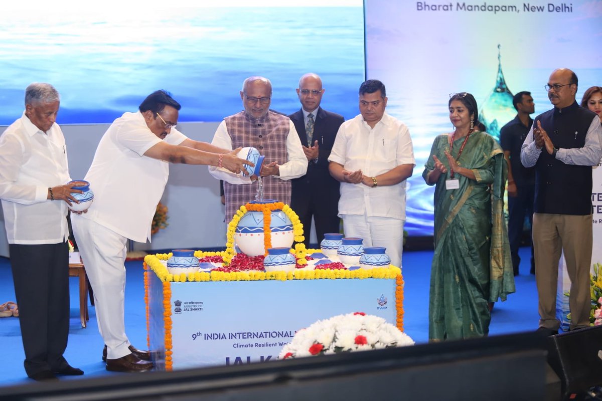 DoWRRDGR_MoJS's tweet photo. 9TH INDIA INTERNATIONAL WATER WEEK-2026 INAUGURATED

The Hon'ble Vice President of India, Shri C. P. Radhakrishan inaugurated the 9th India International Water Week-2026 at Bharat Mandapam, New Delhi. He was joined on the dais by Hon'ble Union Minister of Jal Shakti, Shri C. R. Patil; Hon'ble Minister of State for Jal Shakti, Shri V. Somanna;  Hon'ble Minister of State for Jal Shakti, Shri Raj Bhushan Choudhary; Secretary, Department of Drinking Water and Sanitation, Shri Ashok K. K. Meena; Secretary,  Department of Water Resources and  Ganga Rejuvenation, Smt. Archana Varma and Chairman, Central Water Commission, Shri Anupam Prasad. The event brings together policymakers, experts, researchers, industry leaders and water practitioners from across India and around the world.

Under the theme “Climate Resilient Water Management”, the event sets the stage for meaningful dialogue, knowledge exchange and collaboration towards a climate-resilient water future.

22–26 September, 2026 | Bharat Mandapam, New Delhi

#IIWW2026 #ClimateResilientWaterManagement #WaterSecurity