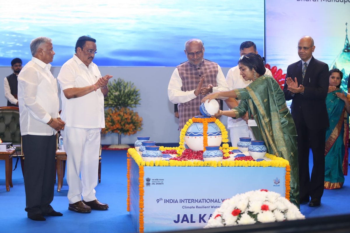 DoWRRDGR_MoJS's tweet photo. 9TH INDIA INTERNATIONAL WATER WEEK-2026 INAUGURATED

The Hon'ble Vice President of India, Shri C. P. Radhakrishan inaugurated the 9th India International Water Week-2026 at Bharat Mandapam, New Delhi. He was joined on the dais by Hon'ble Union Minister of Jal Shakti, Shri C. R. Patil; Hon'ble Minister of State for Jal Shakti, Shri V. Somanna;  Hon'ble Minister of State for Jal Shakti, Shri Raj Bhushan Choudhary; Secretary, Department of Drinking Water and Sanitation, Shri Ashok K. K. Meena; Secretary,  Department of Water Resources and  Ganga Rejuvenation, Smt. Archana Varma and Chairman, Central Water Commission, Shri Anupam Prasad. The event brings together policymakers, experts, researchers, industry leaders and water practitioners from across India and around the world.

Under the theme “Climate Resilient Water Management”, the event sets the stage for meaningful dialogue, knowledge exchange and collaboration towards a climate-resilient water future.

22–26 September, 2026 | Bharat Mandapam, New Delhi

#IIWW2026 #ClimateResilientWaterManagement #WaterSecurity