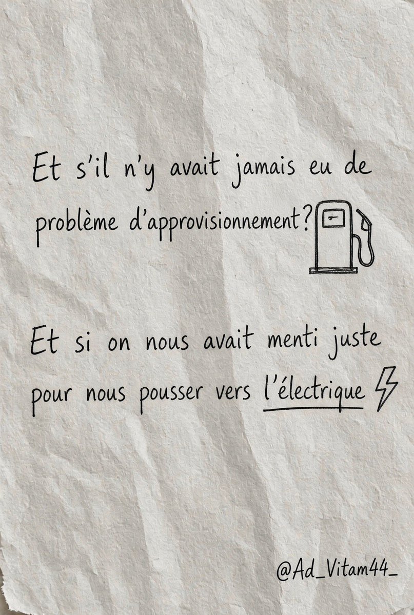 Ad_Vitam44_'s tweet photo. 💙🤍❤️ Et s'il n'y avait jamais eu de problème d'approvisionnement? ⛽️
Et si on nous avait menti juste pour nous pousser vers lélectrique ⚡️ https://t.co/8ZvU9A0uBs