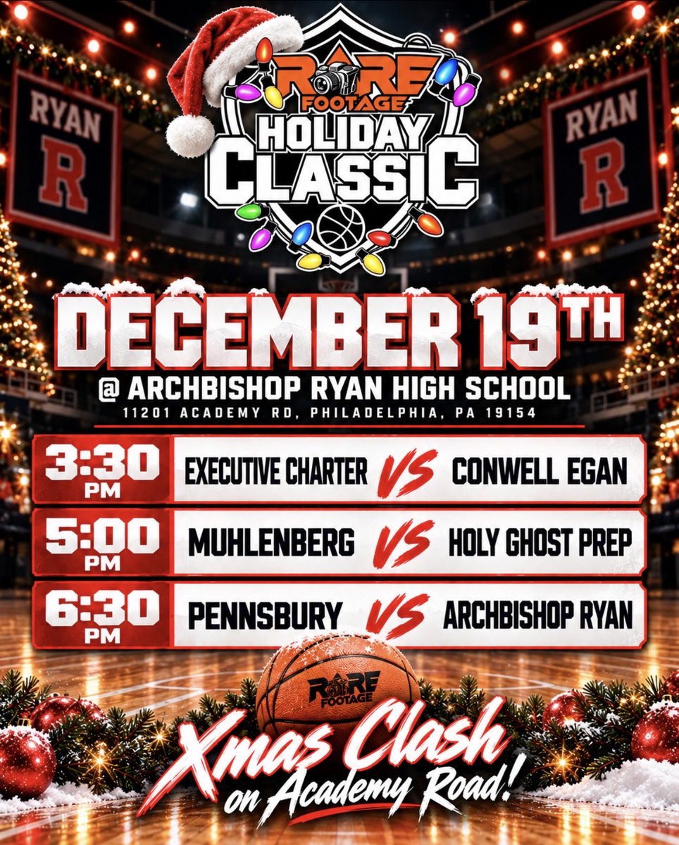 RareFootageNews's tweet photo. Xmas Clash on Academy Road! December 19th, we’re bringing holiday hoops to Archbishop Ryan! Three games. One night. Nothing but action. 🎅🏾 🔥 #KeepDoubtin https://t.co/ZUADgRXEN4