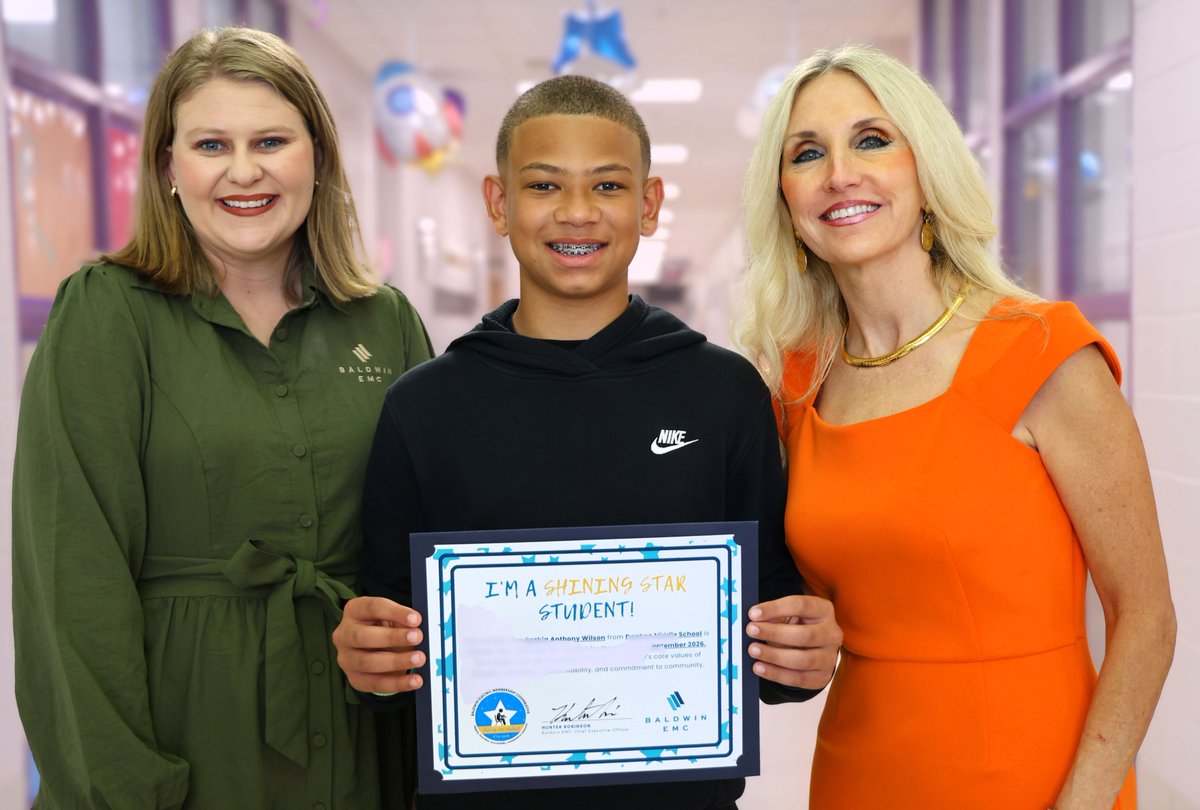 BaldwinSchools's tweet photo. SHINING STAR: Baldwin County Public Schools has over 4,700 middle school students. Rozhia Wilson (RJ), a Daphne Middle student, has been awarded the September 2026 Baldwin EMC Shining Star Award.
#baldwinproud https://t.co/VY1SMczgVi