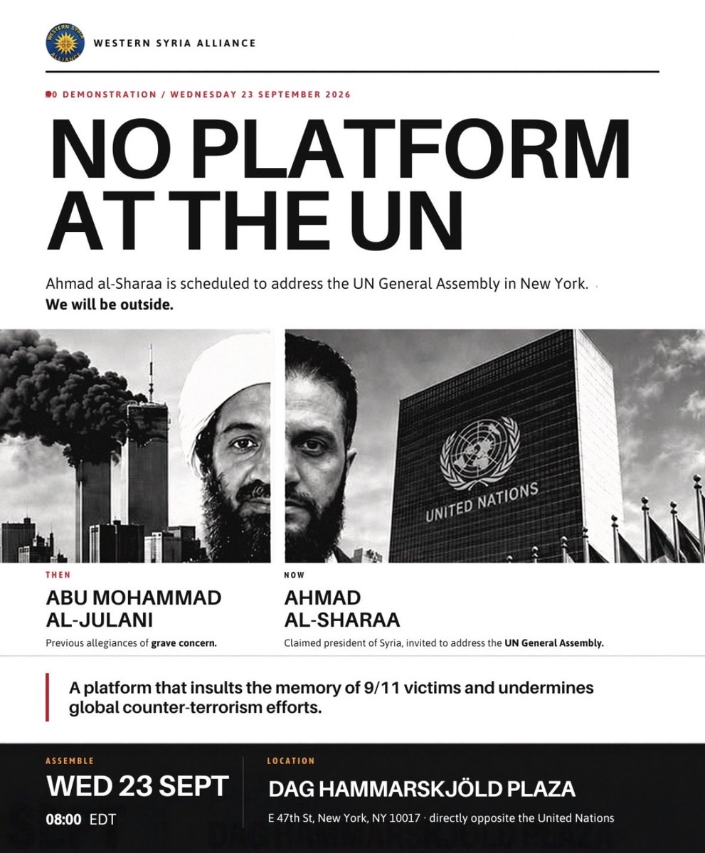 sarahadams's tweet photo. Our government is allowing al-Qaeda terrorist Abu Mohammad al-Julani to return to U.S. soil. This is the very definition of suicidal empathy. We fought al-Qaeda to now watch our leaders bent a knee to them. 

Thankfully, there are still some people willing to stand up and protest this insanity. Someone needs to.