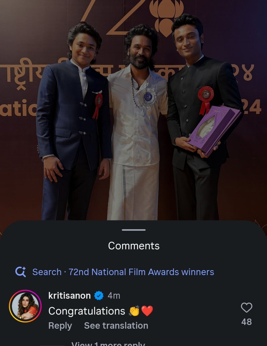 Raghuvaran_07's tweet photo. Actress @kritisanon Commented on @dhanushkraja post😍

#OM https://t.co/Ah6iqMuCVq