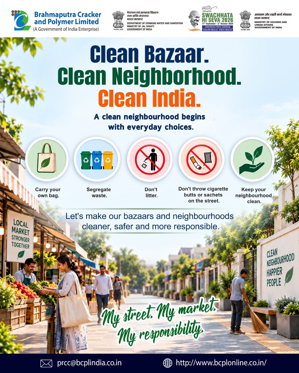 BCPLOfficial's tweet photo. BCPL joins the nation in embracing the spirit of Swachhata Hi Seva 2026 promoting cleanliness, responsibility and collective action for a cleaner, greener tomorrow.
Clean surroundings. Responsible citizens. Better tomorrow.
#SwachhataHiSeva #BCPL #CleanIndia #Swachhata https://t.co/n4UnU2PhFz