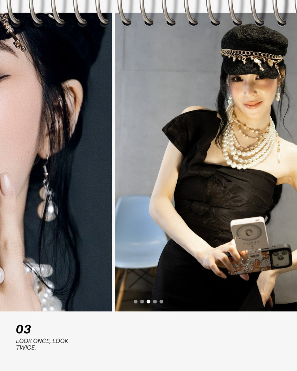 Tiffaanny's tweet photo. Look, and look again. The pearls deserve all the attention in this one. They catch the light so beautifully on camera, especially paired with the tilted beret and such a bold concept. Definitely one of those looks that gets better the longer you look at it. https://t.co/qqD6Jv8cGi