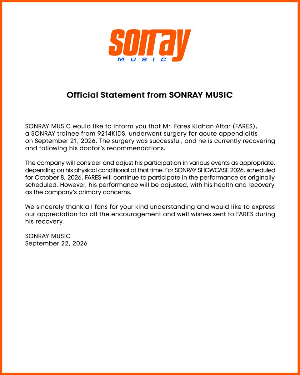sonraymusic's tweet photo. ประกาศจาก SONRAY MUSIC

-

Official Statement From SONRAY MUSIC

#9214KIDS
#SONRAYMUSIC https://t.co/kV7M6E4AV2