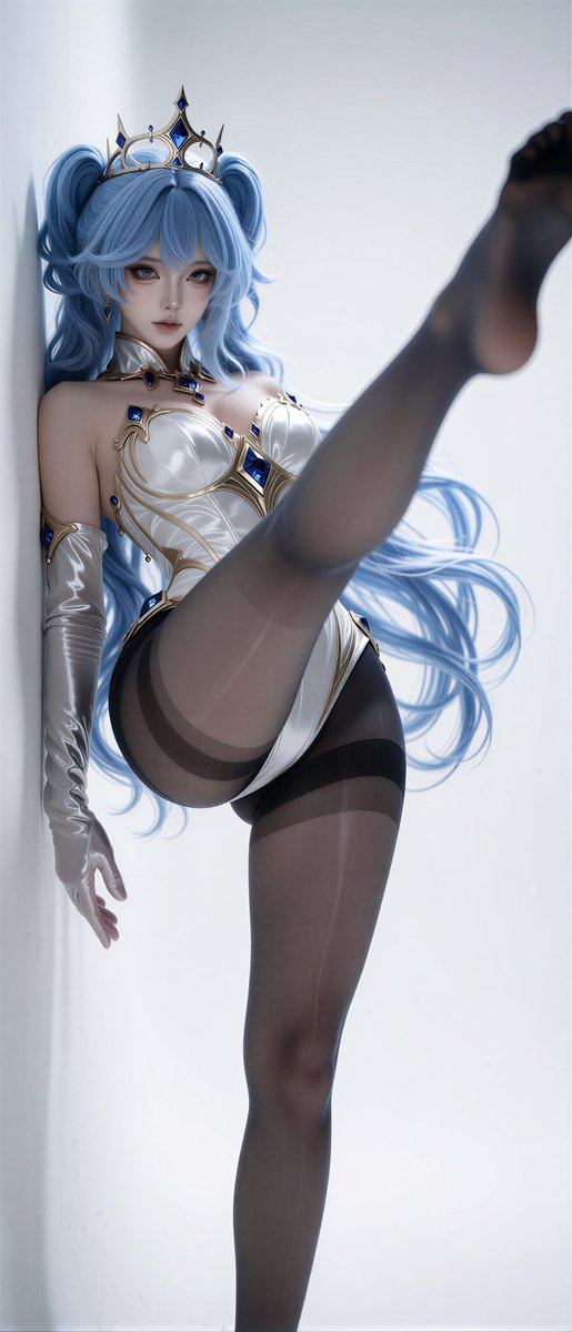 Livia2021085's tweet photo. 冰蓝长发垂落如流泉，白缎映着金镶蓝宝石，冷光里凝着一身华贵。
#AIart #AI美女 #连体衣 https://t.co/A6LWfKjUkM
