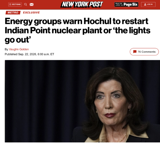 NassauExec's tweet photo. Kathy Hochul now admits closing Indian Point was a mistake. Our electric bills are up 50% on her watch. 

Today, energy groups are warning that New York could face serious reliability problems as energy demand grows.

New Yorkers deserve reliable, affordable energy, not more uncertainty and higher costs.

When I am Governor, we will extract natural gas to help cut electric bills in half.
