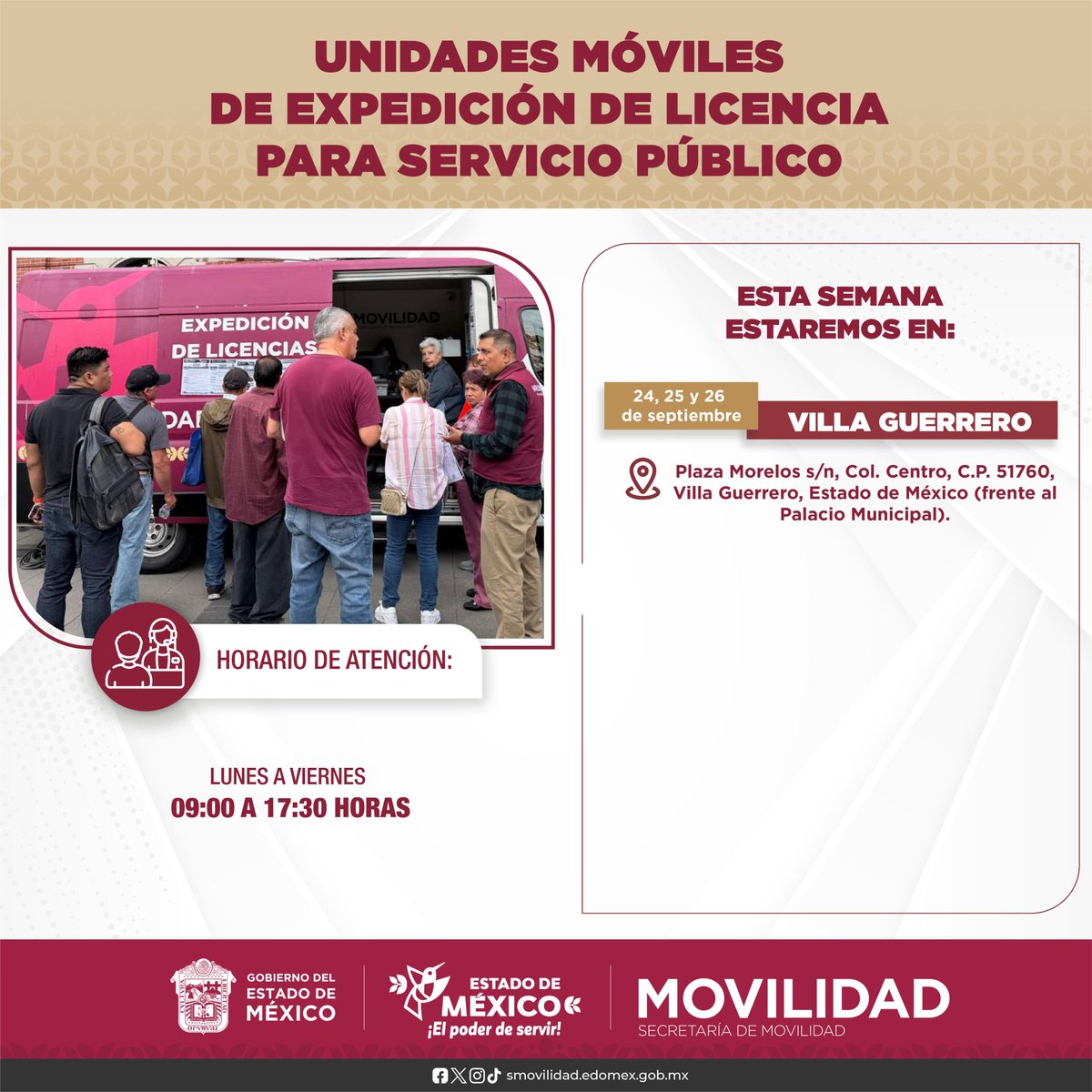SEMOV_Edomex's tweet photo. 🚌🛣️ Porque tu tiempo vale, llevamos las unidades móviles a distintos puntos para que gestiones tu licencia de servicio público. ⏳📄🙌

🔎 Consulta requisitos y costos en el siguiente link:
💻 https://t.co/NMYAWT27Mu https://t.co/gisUv15nJR