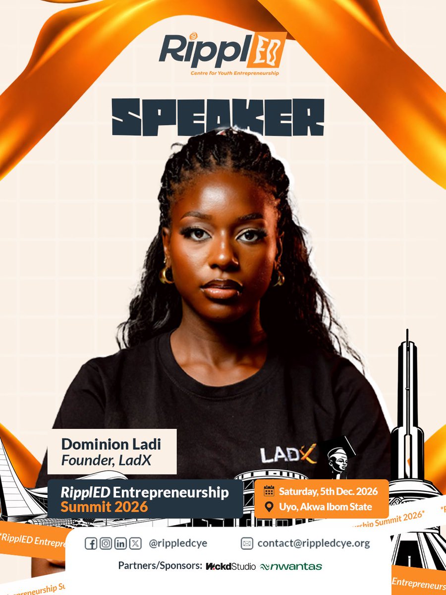 rippledcye's tweet photo. Dominion Ladi will be joining us live at RipplED Entrepreneurship Summit in Uyo! 

She is currently the CEO of LadX, a cross-border logistics and trade company making it easier for individuals and businesses to move goods across African markets. 

#rippledcye https://t.co/jVrqFMvvM4