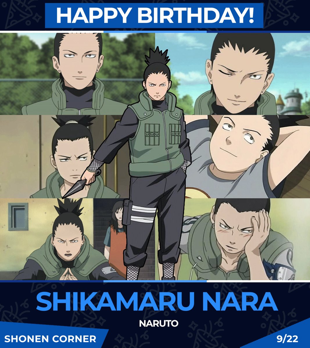 shounencorner's tweet photo. HAPPY BIRTHDAY to the smart, pragmatic and lazy Shikamaru Nara! 🥳🥳🥳

Anime: Naruto https://t.co/P1jHfOxG2O