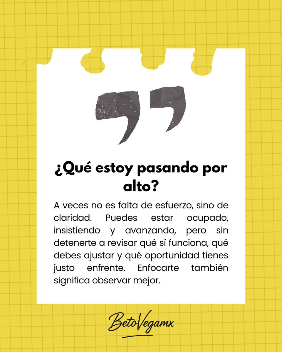 albertovegaa's tweet photo. No siempre se trata de hacer más. A veces se trata de detenerte y revisar mejor.
Muchas veces el problema no es la falta de trabajo, sino la falta de claridad para identificar qué sí está funcionando, qué necesitas ajustar y qué oportunidad estás dejando pasar.
#BetoVegamx https://t.co/omt56bkz4A