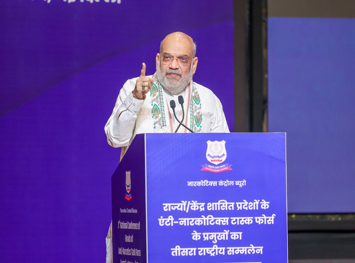HMOIndia's tweet photo. Union Home Minister and Minister of Cooperation Shri @AmitShah inaugurated the 3rd National Conference of Anti-Narcotics Task Force (ANTF) Heads of States/UTs in New Delhi. UHM launched TVCs for anti-narcotics awareness and laid foundation stones for the new zonal complexes of NCB in Lucknow and Dehradun.
Press Release: https://t.co/pztsayjEVO