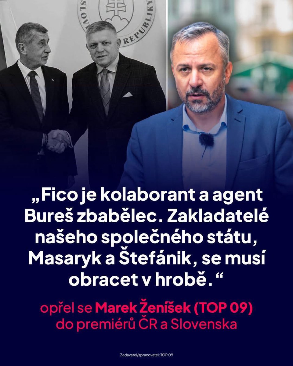 TOP09cz's tweet photo. Robert Fico je loutkou Kremlu. Vyprošuji si, aby útočil na našeho prezidenta zpochybňoval článek 5 NATO. A agent Bureš totální zbabělec.

🇨🇿✍️ @zenisek_m https://t.co/kO7N46RLFc