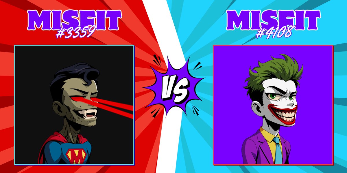 misfitsorder's tweet photo. 🏆 THE MISFIT MADNESS 🏆
THE FINAL

Misfit #3359 Heat Vision Zombie Supermisfit 🆚 Misfit #4108 Why So Serious Full Joker

Vote in the replies 👇

Rules:
🗳️ One vote per account
⏳ Reply within 48 hours. Late votes won't count

Winner crowned this week 😏 https://t.co/f2dOJuU4Qx