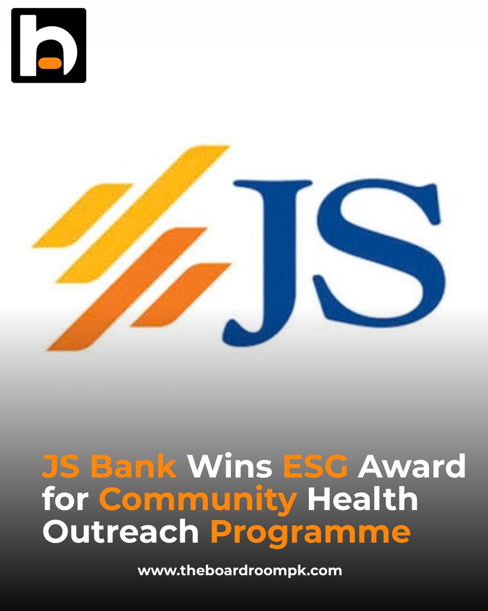 theboardroompk's tweet photo. JS Bank wins an ESG Award for its Community Health Outreach Programme, recognising its community-focused health and social impact efforts. #JSBank #ESG https://t.co/3WxblDI8lG