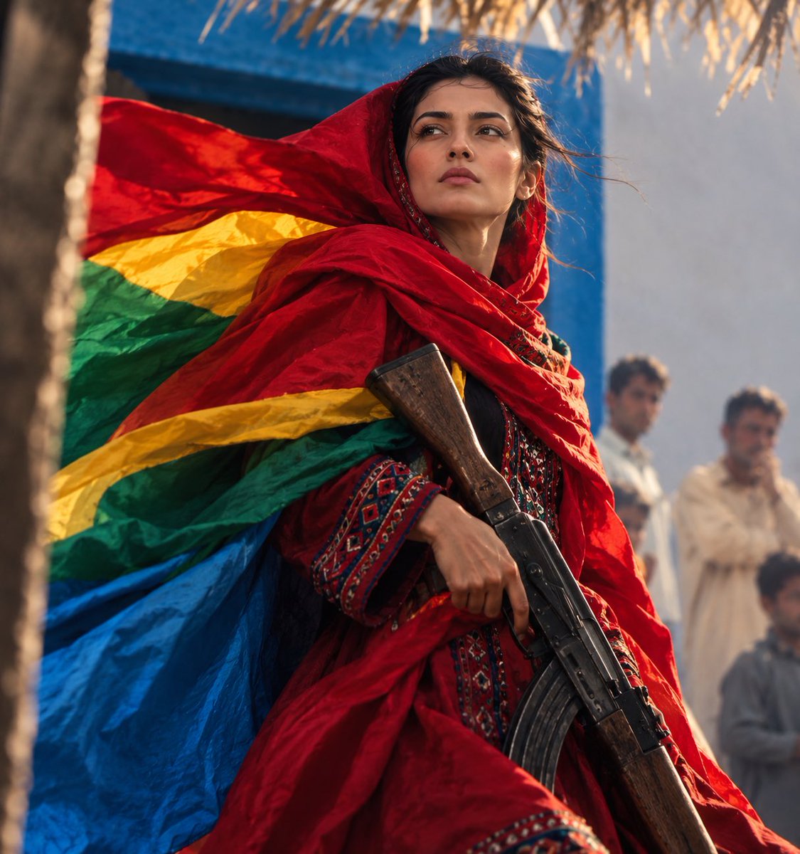 MaahrokhBaloch's tweet photo. A rifle may tell one story of war; the woman carrying it tells another. #Ironhearts_of_Balochistan https://t.co/lU3a9gyail