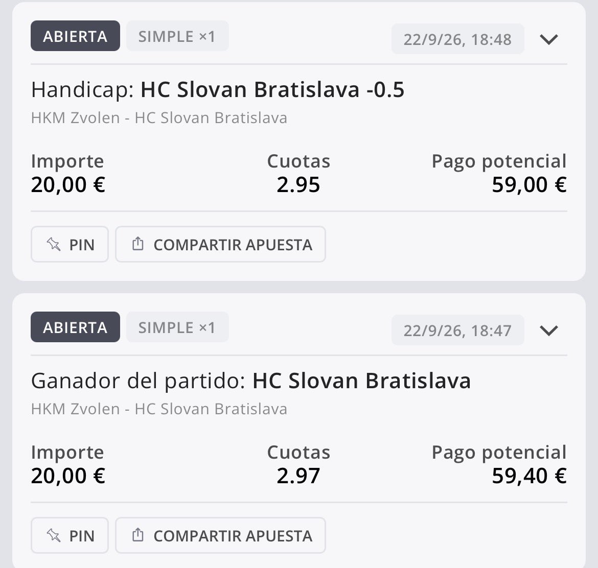 sureespain's tweet photo. 🔥 SUREBET DETECTADA EN EL VIP

💰 +13€ para este miembro
📈 ROI 11.02%

🏆 Slovakia Extraleague
🏒 HKM Zvolen vs HC Slovan Bratislava

🏠 Betsson → Ganador - HC Slovan Bratislava -0.5 @2.95
🏠 Winamax → Doble oportunidad - HKM Zvolen o Empate @1.78

🤖 Seguimos sumando en el grupo VIP. 🚀