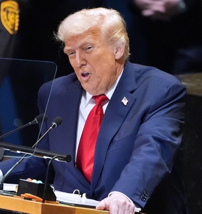 thebulletinn's tweet photo. President Trump addressed the UN General Assembly today, saying the U.S. is "not low on munitions" despite a recent Pentagon watchdog report on depleted stockpiles. He also said he's facing a decision on Iran: make a deal or "annihilate" the country. https://t.co/1X6tkj4JWl