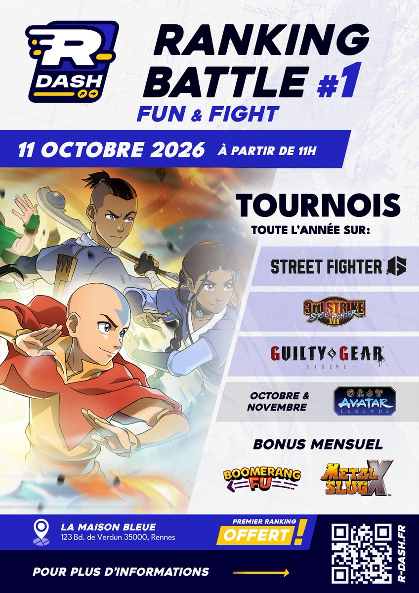 RDashAsso's tweet photo. Notre premier ranking de la saison arrive !
🧵Ranking Battle #1, toutes les infos ⬇️⬇️

🗓️Dimanche 11 octobre 2026, à partir de 11h
🗺️La Maison Bleue, 123 Bd de Verdun, 35000 Rennes
💰Votre premier ranking de la saison offert 🆓
⏱️Début des tournois à 13h https://t.co/Bekwc9EePq