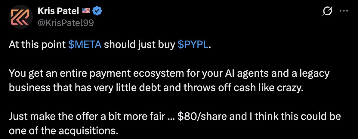 Blackhunter0071's tweet photo. @alexandr_wang @PayPal @Muse @alexandr_wang  @finkd 

I think this could be instant double for you even at $80, you will make your money back in 2-3 years just by  growing meta commerce. https://t.co/97XtvNky5p