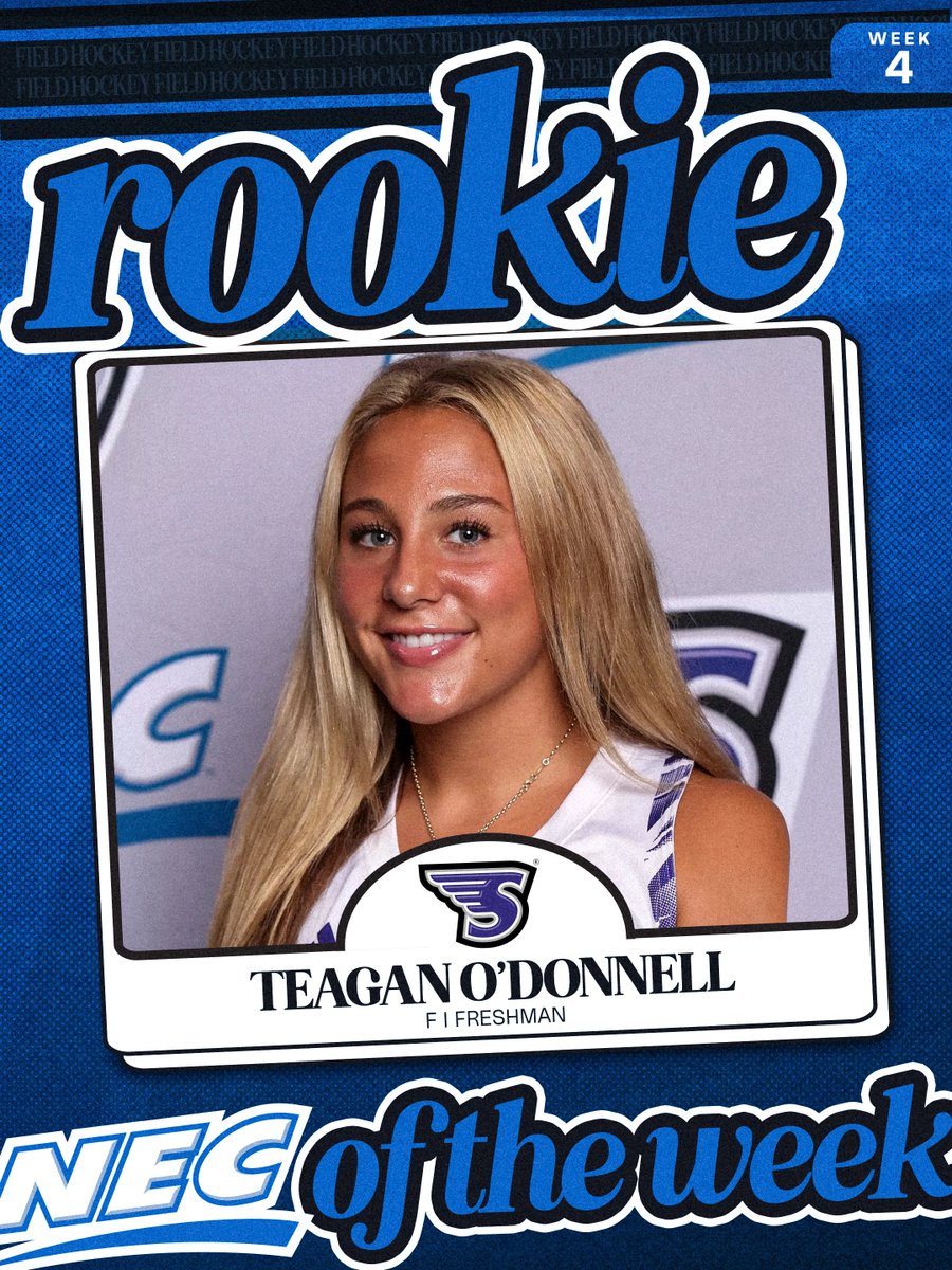 necfhockey's tweet photo. 🏑 Rookie of the Week (Sept. 22)

Teagan O’Donnell | @Stonehillfh ✈️
ℹ️ Scored her first two collegiate goals in Stonehill’s 4-1 win against Merrimack. 

#NECFH x #OpportunityLivesHere https://t.co/yPbtHDVYND