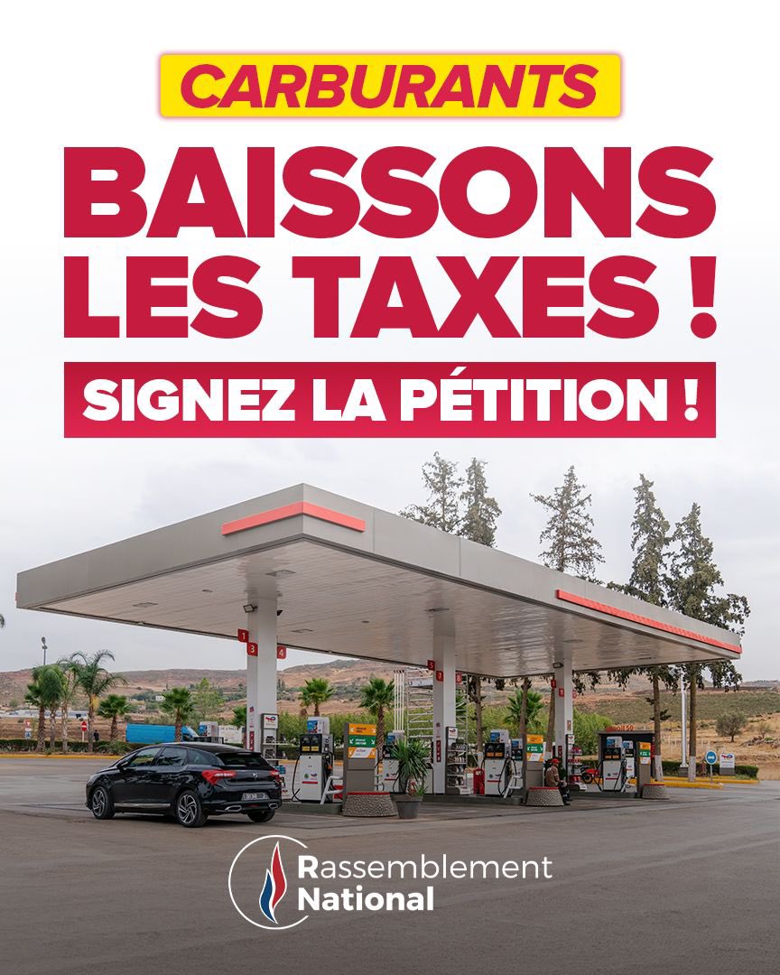 RNational_off's tweet photo. 🔴 Plus de 50% du prix des carburants correspondent à des taxes : réduisons-les, notamment en faisant passer la TVA de 20% à 5,5% et en annulant les hausses de taxes décidées sous Emmanuel Macron (TICPE), pour soutenir le pouvoir d’achat des Français !

Plutôt que l’inaction du gouvernement, qui refuse d’entendre les demandes des Français et multiplie les coups de communication à coups de chèques, nous portons avec @MLP_officiel la proposition de rendre aux Français une grande partie de leur pouvoir d’achat.

▶️ Signez la pétition : https://t.co/ArcsgyhpwS